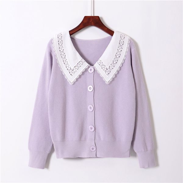 autumn winter cardigans fashion lace doll collar stitching sweater loose casual women's trend vintage 210420, White;black
autumn winter cardigans fashion lace doll collar stitching sweater loose casual women's trend vintage 210420, White;black
