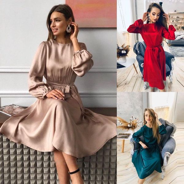 casual dresses women vintage sashes satin a-line dress lantern sleeve o neck solid elegant party 2021 summer ol fashion, Black;gray
casual dresses women vintage sashes satin a-line dress lantern sleeve o neck solid elegant party 2021 summer ol fashion, Black;gray