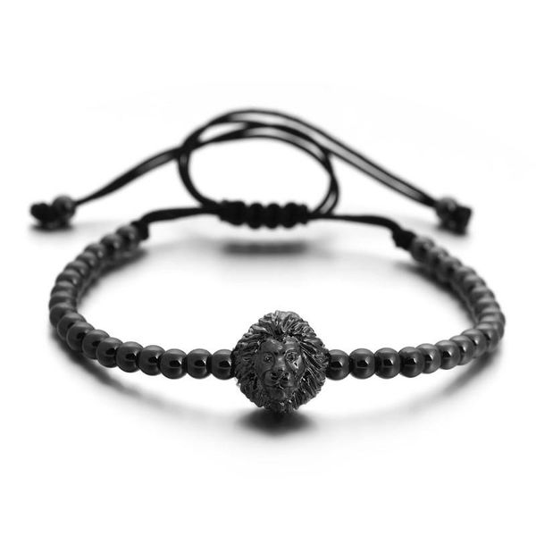 link, chain fashion adjustable lion charm men bracelet royal 4mm handmade weave pave cubic zirconia bead jewelry gift, Black
link, chain fashion adjustable lion charm men bracelet royal 4mm handmade weave pave cubic zirconia bead jewelry gift, Black