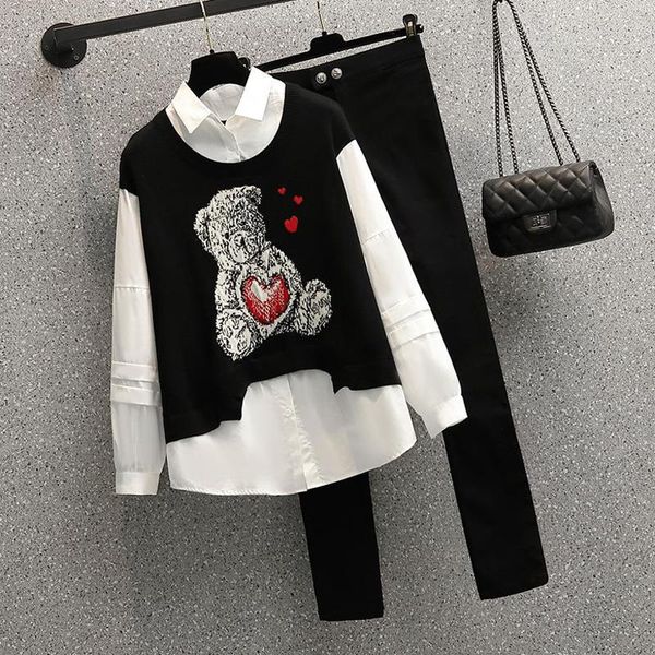 women's two piece pants plus size 4xl women winter warm suit knit patchwork shirt and matching outfit large set female slim clothes, White
women's two piece pants plus size 4xl women winter warm suit knit patchwork shirt and matching outfit large set female slim clothes, White