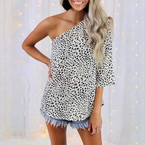 women's t-shirt one shoulder summer loose casual women leopard printing t-shirts, White
women's t-shirt one shoulder summer loose casual women leopard printing t-shirts, White