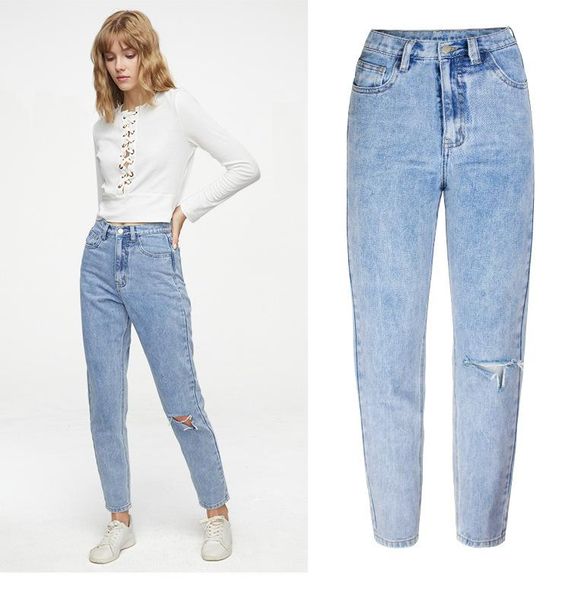 women jeans for fashion boyfriend chic high waist casual holes jean female denim harem pants wj224 women's, Blue
women jeans for fashion boyfriend chic high waist casual holes jean female denim harem pants wj224 women's, Blue
