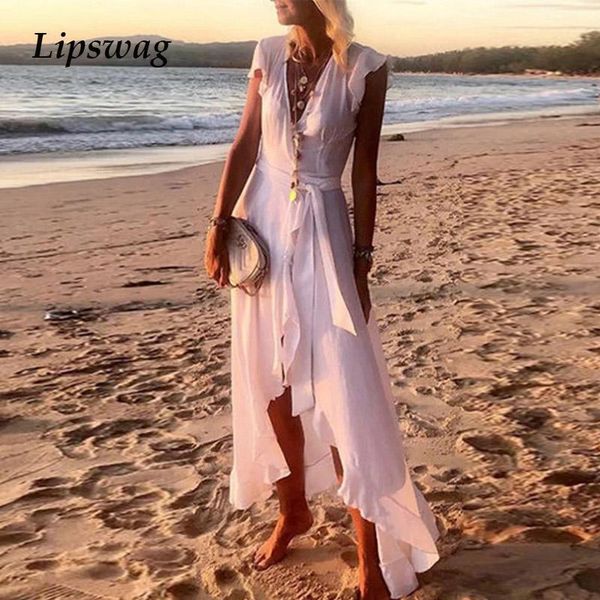 women casual short sleeve tie-up belted irregular party dress v neck summer boho long vintage ruffle beach maxi dresses, White;black
women casual short sleeve tie-up belted irregular party dress v neck summer boho long vintage ruffle beach maxi dresses, White;black