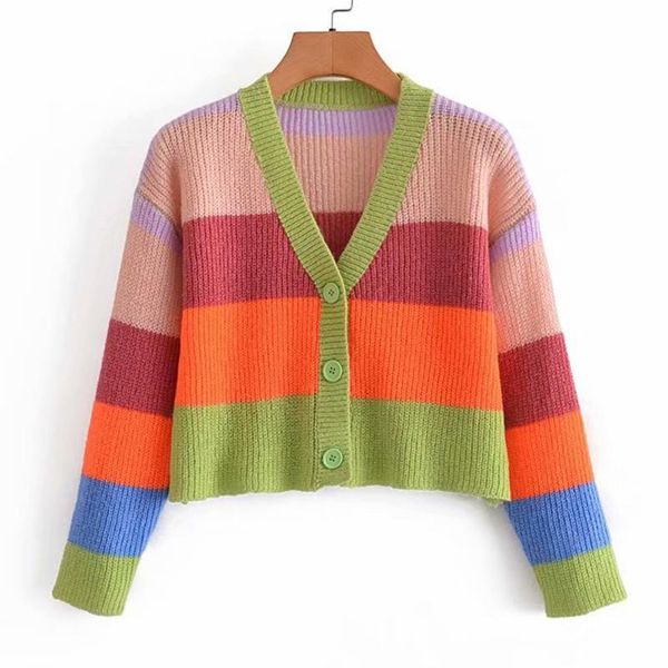 women's knits & tees yenkye sweet women vintage multicolor striped knit cardigan female long sleeve v neck crop outerwear autumn sweate, White
women's knits & tees yenkye sweet women vintage multicolor striped knit cardigan female long sleeve v neck crop outerwear autumn sweate, White