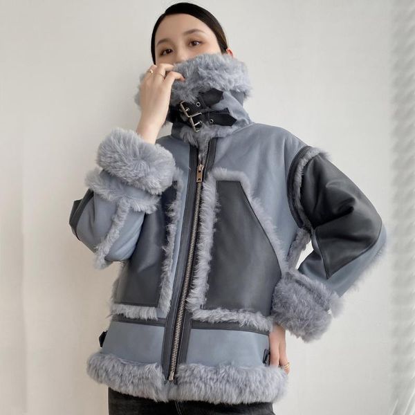 women's fur & faux oftbuy 2021 fashion double faced winter jacket women coat genuine leather natural merino sheep outerwear locomotive, Black
women's fur & faux oftbuy 2021 fashion double faced winter jacket women coat genuine leather natural merino sheep outerwear locomotive, Black
