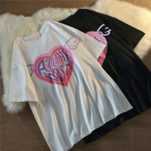 women's t-shirt 100% cotton 2021 summer korean fun harajuku heart print o-neck loose short sleeve tshirt, White
women's t-shirt 100% cotton 2021 summer korean fun harajuku heart print o-neck loose short sleeve tshirt, White