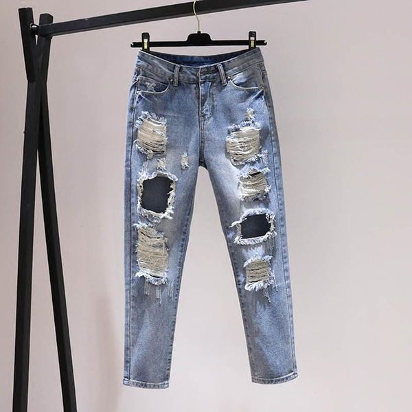 women's jeans summer bf style straight hole vintage women thin streetwear pants casual ripped femme denim trousers c7415, Blue
women's jeans summer bf style straight hole vintage women thin streetwear pants casual ripped femme denim trousers c7415, Blue