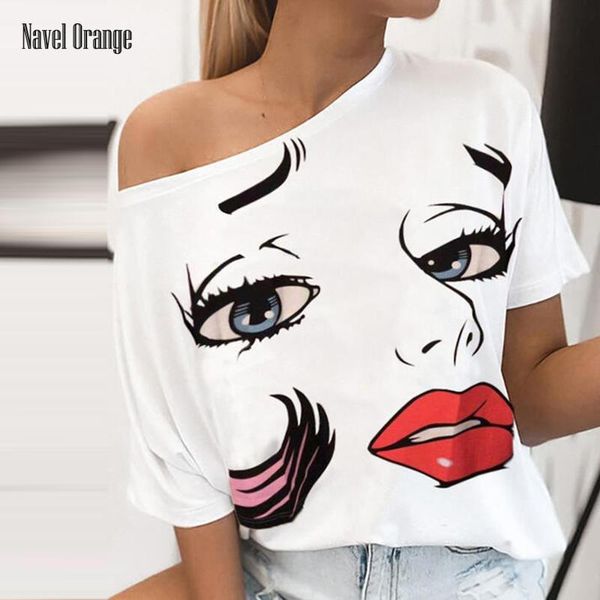 women's t-shirt spring abstract printing women casual slash neck t shirt off shoulder short sleeve lady pullover summer loose tees, White
women's t-shirt spring abstract printing women casual slash neck t shirt off shoulder short sleeve lady pullover summer loose tees, White
