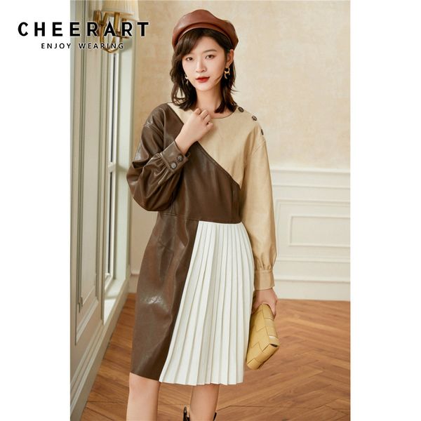 vintage faux leather dress women autumn long sleeve patchwork pleated arrival designer clothing 210427, Black;gray
vintage faux leather dress women autumn long sleeve patchwork pleated arrival designer clothing 210427, Black;gray
