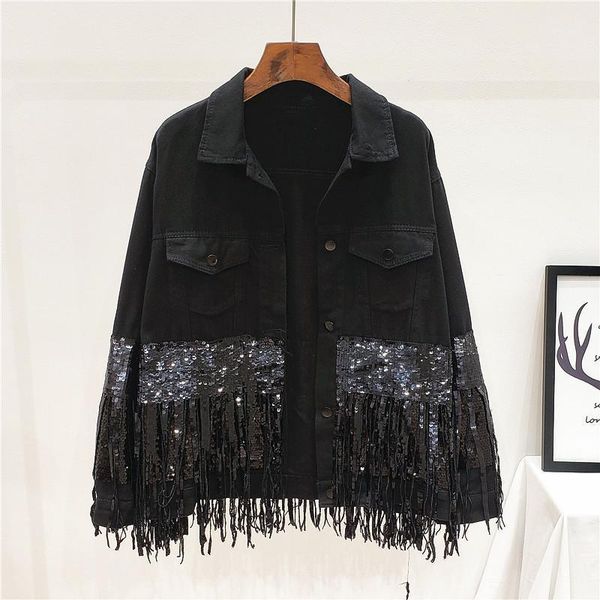 women's jackets heavy industry tassel sequin single breasted denim jacket women fashion hippie jeans casual outerwear female streetwear, Black;brown
women's jackets heavy industry tassel sequin single breasted denim jacket women fashion hippie jeans casual outerwear female streetwear, Black;brown