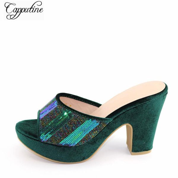 dress shoes fashion dark green african party women's high heel with sequins cfs16 height .5cm, Black