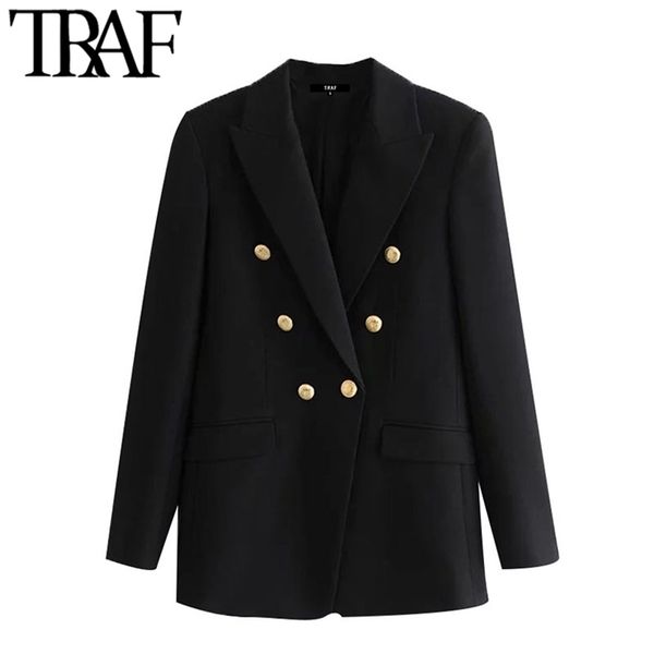 traf women fashion double breasted black blazer coat vintage long sleeve pockets female outerwear chic veste femme 211122, White;black
traf women fashion double breasted black blazer coat vintage long sleeve pockets female outerwear chic veste femme 211122, White;black