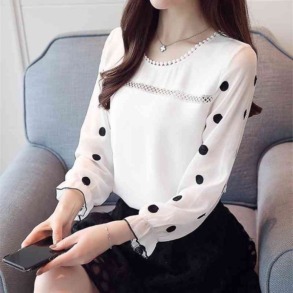 womens blouses o neck autumn clothes long sleeve white dot chiffon shirt ruffle lace blouse 886b 210420
womens blouses o neck autumn clothes long sleeve white dot chiffon shirt ruffle lace blouse 886b 210420