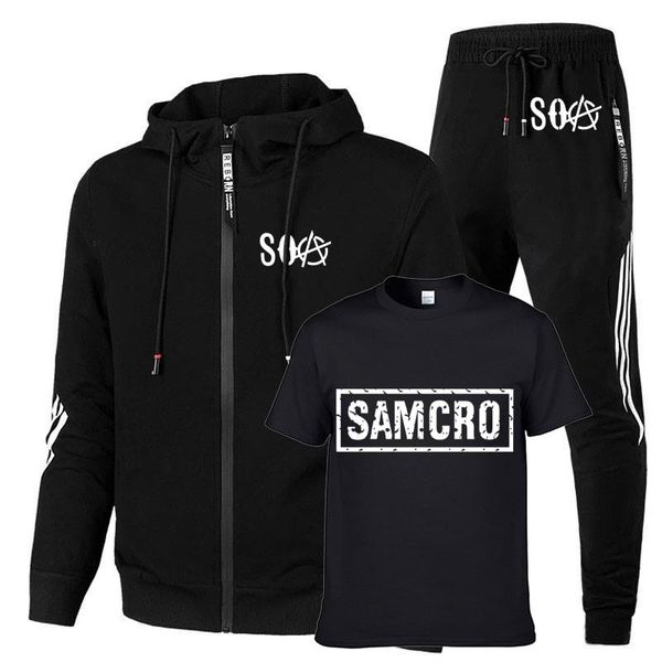 men's tracksuits spring autumn soa samcro of printing cotton stripe sweatshirt+t-shirt+sports pants 3-piece set, Gray
men's tracksuits spring autumn soa samcro of printing cotton stripe sweatshirt+t-shirt+sports pants 3-piece set, Gray