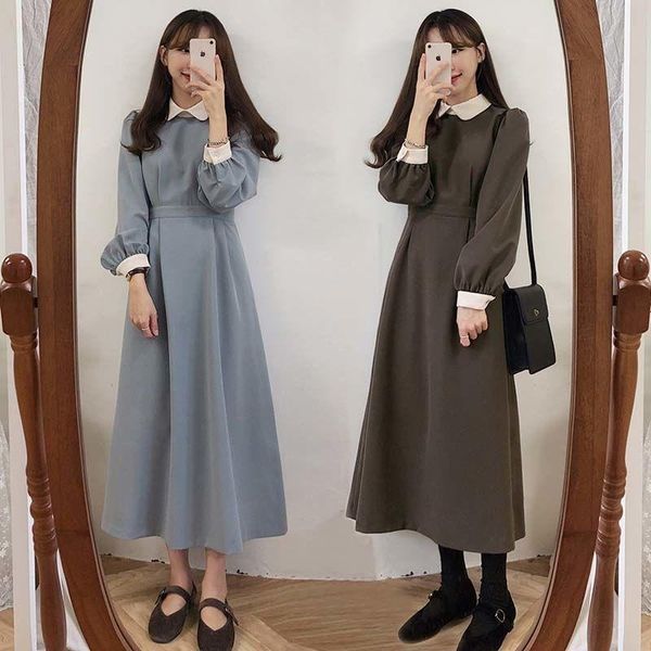casual dresses women dress fashion japan korean style design a line patchwork white long collar vintage, Black;gray
casual dresses women dress fashion japan korean style design a line patchwork white long collar vintage, Black;gray