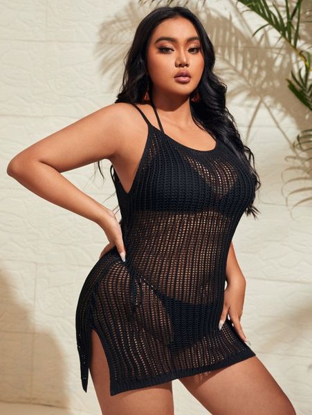 plus solid cover up dress o4la#, Black