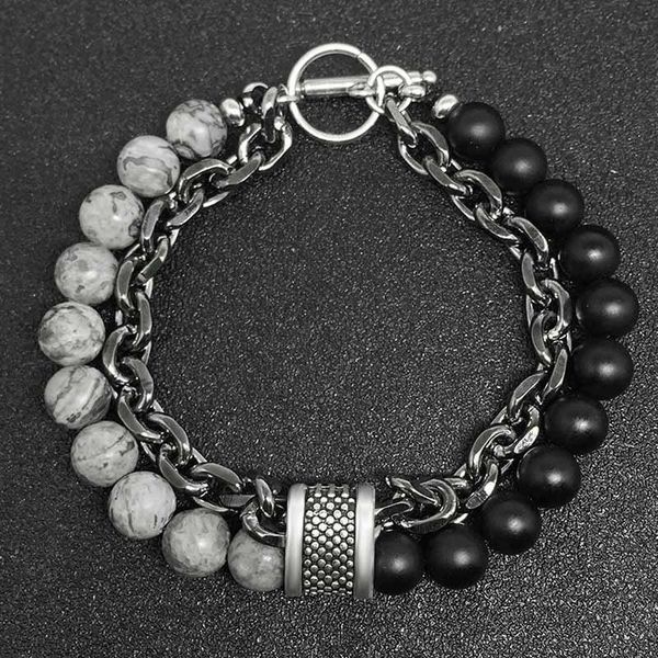 beaded, strands natural stone bracelet men's beads chain on hand stainless steel double layer rock gifts for male accessories, Black
beaded, strands natural stone bracelet men's beads chain on hand stainless steel double layer rock gifts for male accessories, Black