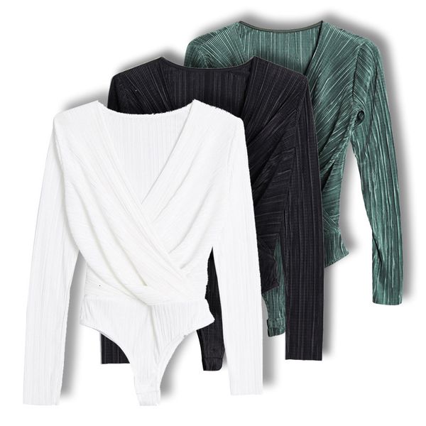long sleeve v neck bodysuit for women summer new fashion green textured shirts button elegant playsuits, White
long sleeve v neck bodysuit for women summer new fashion green textured shirts button elegant playsuits, White