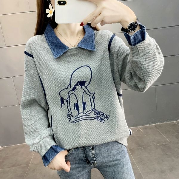 2021 autumn and winter new korean long sleeved sweater women's fake two loose western clothes are versatile fashionable, Black
2021 autumn and winter new korean long sleeved sweater women's fake two loose western clothes are versatile fashionable, Black