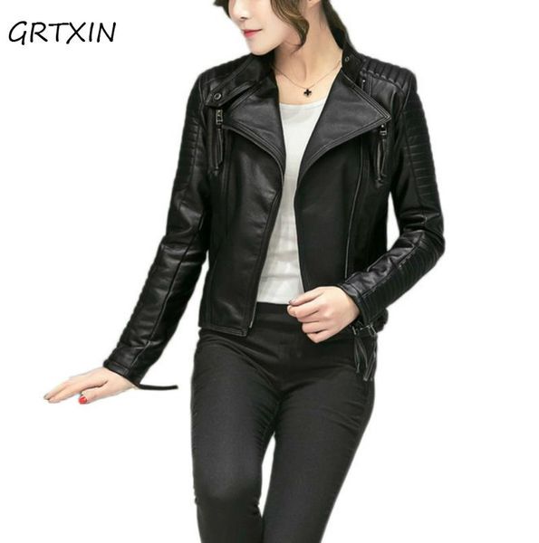 women's leather & faux women spring autumn pu jacket casual slim soft moto biker, Black
women's leather & faux women spring autumn pu jacket casual slim soft moto biker, Black