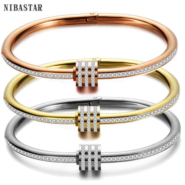 cuff bracelet female 3 colors crystal pave titanium steel screw design ladies wrist jewery women bangles q0719, Black
cuff bracelet female 3 colors crystal pave titanium steel screw design ladies wrist jewery women bangles q0719, Black