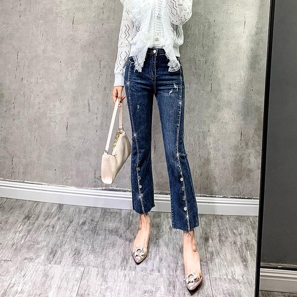 women's jeans bottom button slightly flared high waist 2021 autumn rhinestone slim fit slimming and straight wide, Blue
women's jeans bottom button slightly flared high waist 2021 autumn rhinestone slim fit slimming and straight wide, Blue