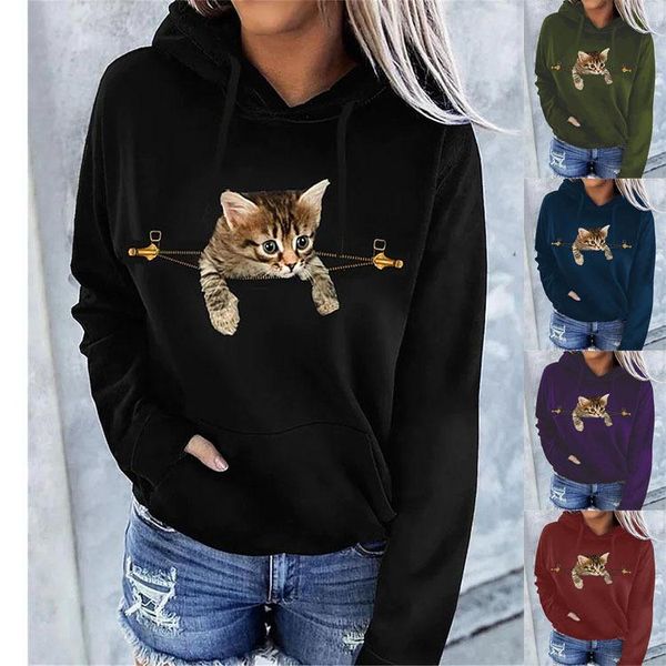 women's hoodies & sweatshirts women long sleeve cat printed loose casual hooded sweatshirt outerwear, Black
women's hoodies & sweatshirts women long sleeve cat printed loose casual hooded sweatshirt outerwear, Black