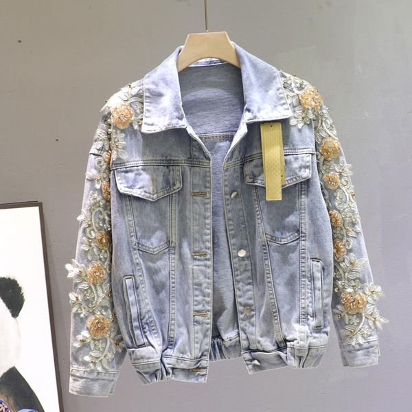 women's jackets 2021 autumn embroidery beading denim jacket women casual long sleeve loose short harajuku jeans streetwear h332, Black;brown
women's jackets 2021 autumn embroidery beading denim jacket women casual long sleeve loose short harajuku jeans streetwear h332, Black;brown