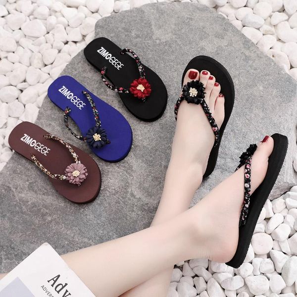slippers flip flop women's summer fashion rubber wear beach shoes antiskid clip foot flower korean style slope heel, Black
slippers flip flop women's summer fashion rubber wear beach shoes antiskid clip foot flower korean style slope heel, Black
