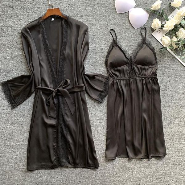 women's sleepwear kimono bathrobe gown women silky 2pcs nighty&robe suit satin nightgown casual nightdress intimate lingerie, Black;red
women's sleepwear kimono bathrobe gown women silky 2pcs nighty&robe suit satin nightgown casual nightdress intimate lingerie, Black;red