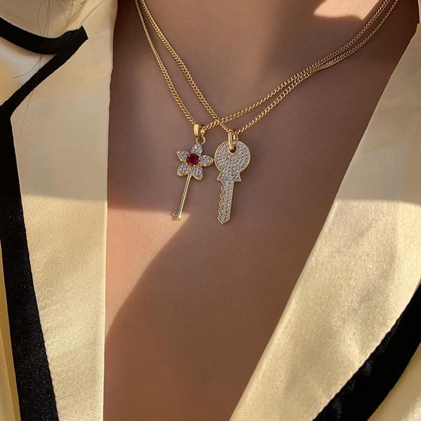 fashion design gold color flower key chain pendant necklaces for women creative geometrical crystal necklace jewelry, Silver
fashion design gold color flower key chain pendant necklaces for women creative geometrical crystal necklace jewelry, Silver