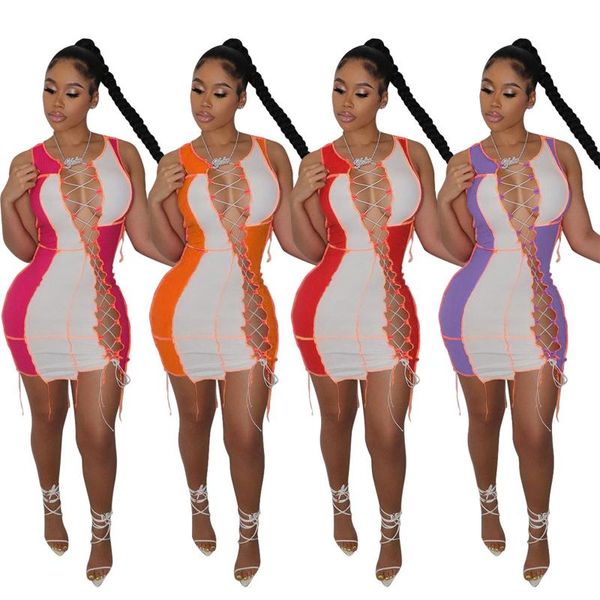 casual dresses women\u2021s summer sleeveless dress fashion contrast color bandage stitching skinny short, Black;gray
casual dresses women\u2021s summer sleeveless dress fashion contrast color bandage stitching skinny short, Black;gray