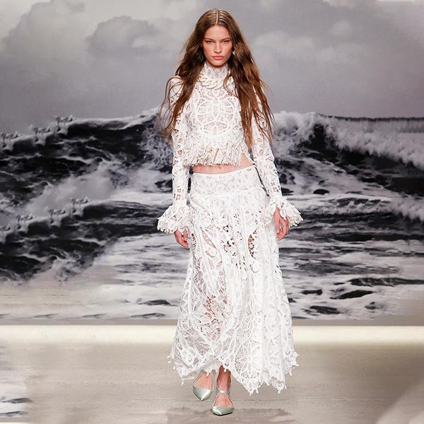 two piece dress catwalk style women lace sets 2021 fashion long sleeve tassel + hollow out floral skirt, White
two piece dress catwalk style women lace sets 2021 fashion long sleeve tassel + hollow out floral skirt, White