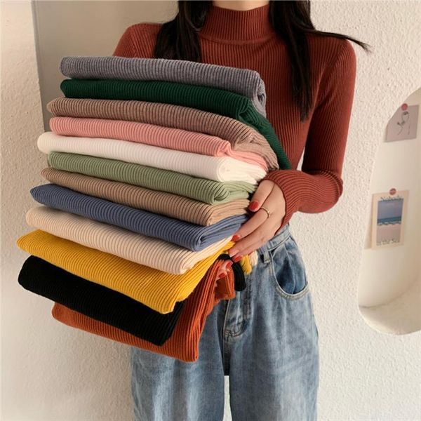 women knitted pullover ribbed sweaters autumn winter long sleeve half turtleneck slim warm soft thick pull femme jumper, White;black
women knitted pullover ribbed sweaters autumn winter long sleeve half turtleneck slim warm soft thick pull femme jumper, White;black
