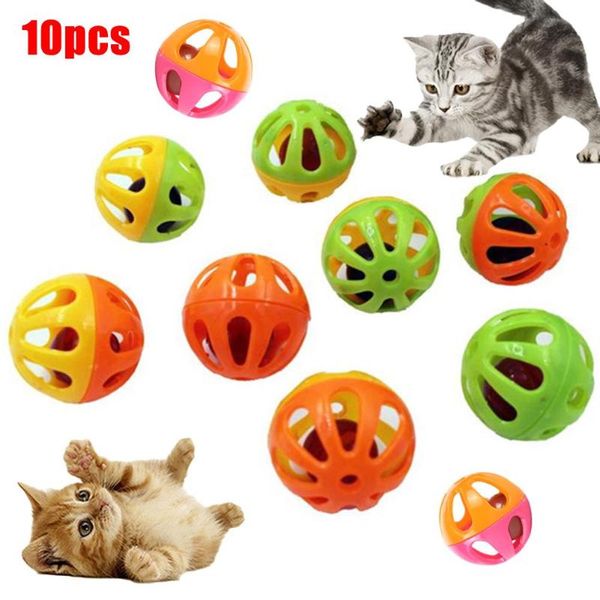 cat toys 10pcs for cats ball with bell playing chew rattle scratch hollow plastic interactive pet training supplies