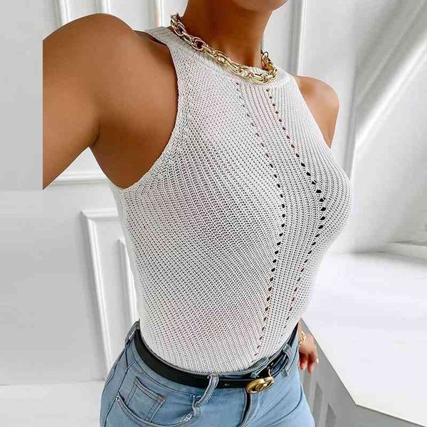 women hollow out sleeveless knitted vest summer casual solid color round neck camisole female slim white party vests 210416
women hollow out sleeveless knitted vest summer casual solid color round neck camisole female slim white party vests 210416