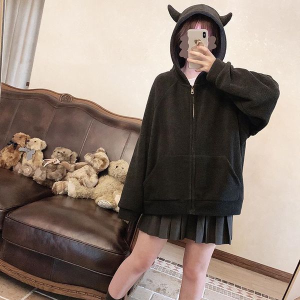 women's hoodies & sweatshirts harajuku hoodie women autumn winter cute horns zip-up fleece aesthetic kawaii clothes, Black
women's hoodies & sweatshirts harajuku hoodie women autumn winter cute horns zip-up fleece aesthetic kawaii clothes, Black