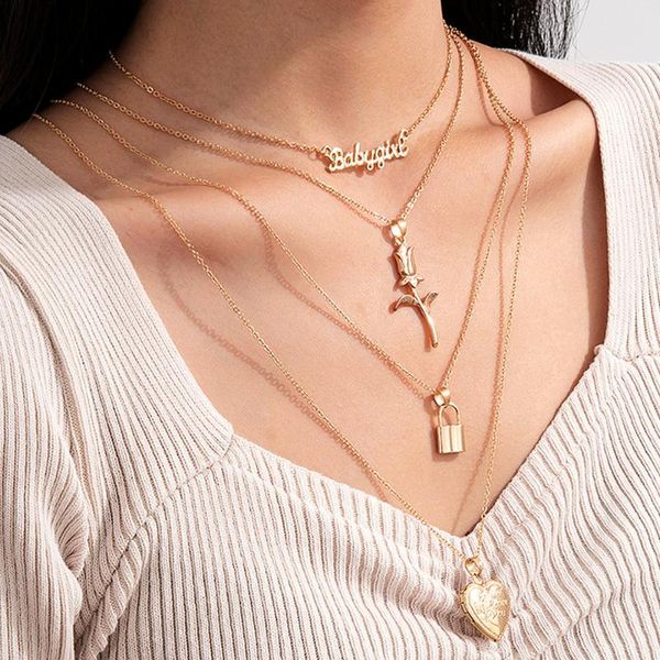 lacteo vintage love heart rose gothic lock pendant necklace for women hip hop 4 multi layered clavicle chain choker necklaces, Silver
lacteo vintage love heart rose gothic lock pendant necklace for women hip hop 4 multi layered clavicle chain choker necklaces, Silver