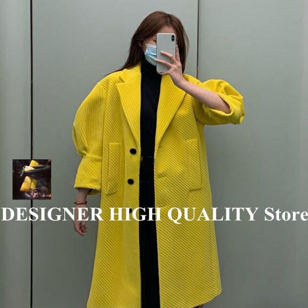 women's wool & blends yellow twill corduroy long coat women autumn winter lapel loose lantern sleeve vintage oversize overcoat designer, Black
women's wool & blends yellow twill corduroy long coat women autumn winter lapel loose lantern sleeve vintage oversize overcoat designer, Black