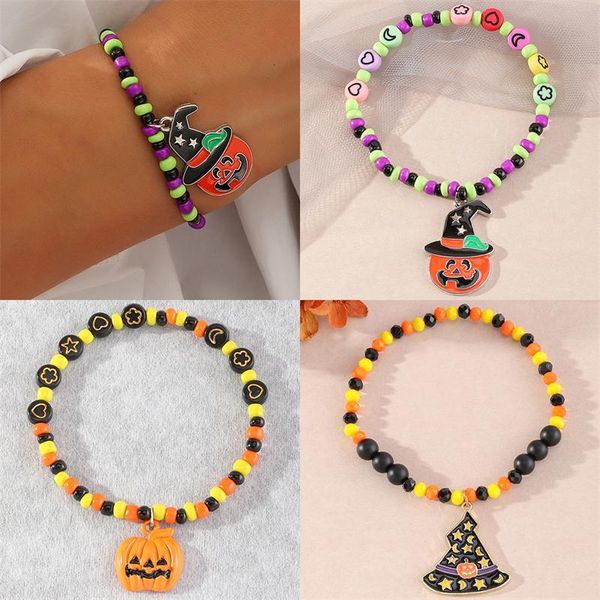 link, chain fashion creative pumpkin head witch hat pendant personality trend rice bead beaded bracelet women's halloween party jewelry, Black
link, chain fashion creative pumpkin head witch hat pendant personality trend rice bead beaded bracelet women's halloween party jewelry, Black
