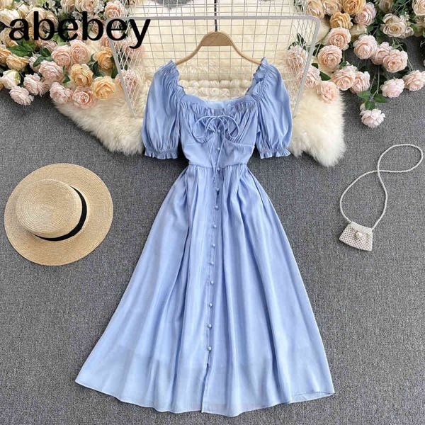 women elegant french dress square collar puff sleeve solid a-line es summer casual fashion streetwear midi 210512, Black;gray
women elegant french dress square collar puff sleeve solid a-line es summer casual fashion streetwear midi 210512, Black;gray