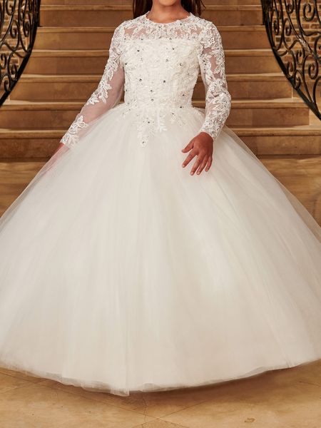 long sleeves flower girl' dress open back ball gowns girls' party dresses sheer with applique sequins white, ivory, champagne, bu, White;blue
long sleeves flower girl' dress open back ball gowns girls' party dresses sheer with applique sequins white, ivory, champagne, bu, White;blue