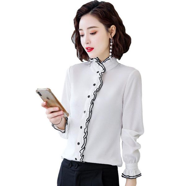 women's blouses & shirts women spring autumn style lady casual long sleeve stand collar solid color blusas df3106, White
women's blouses & shirts women spring autumn style lady casual long sleeve stand collar solid color blusas df3106, White