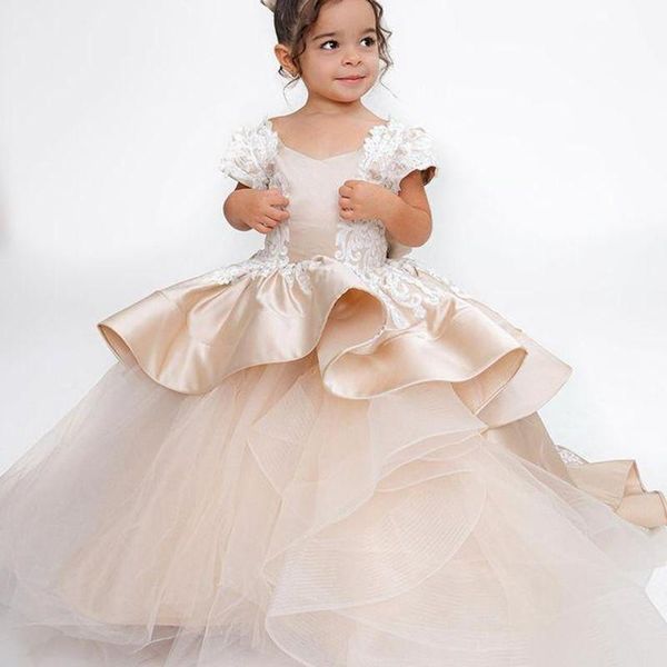 girl's dresses champagne satin tulle tiered flower girl dress for wedding cap sleeves bow lace up kids formal wear party first communio, Red;yellow
girl's dresses champagne satin tulle tiered flower girl dress for wedding cap sleeves bow lace up kids formal wear party first communio, Red;yellow