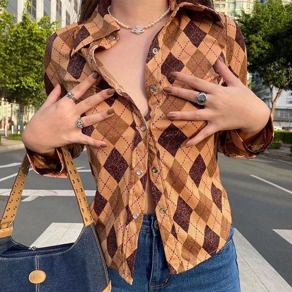 women's knits & tees women retro collar shirt plaid color matching dark button shirts casual bottoming waist cardigan long-sleeved, White
women's knits & tees women retro collar shirt plaid color matching dark button shirts casual bottoming waist cardigan long-sleeved, White