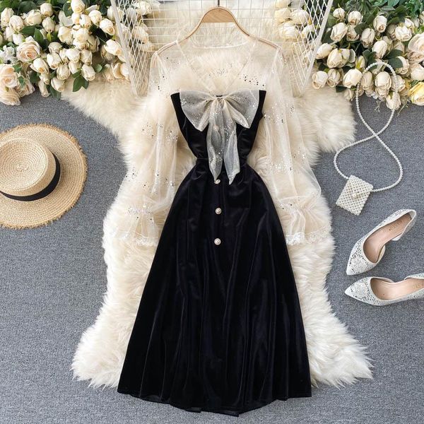 casual dresses elegant bow black dress woman sweet voile sleeve knee-length velvet for autumn 2021 fashion korean style women, Black;gray
casual dresses elegant bow black dress woman sweet voile sleeve knee-length velvet for autumn 2021 fashion korean style women, Black;gray