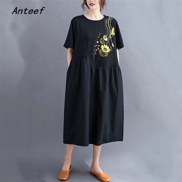 short sleeve plus size black cotton vintage floral dresses for women casual loose summer dress elegant clothes sundress 210517, Black;gray
short sleeve plus size black cotton vintage floral dresses for women casual loose summer dress elegant clothes sundress 210517, Black;gray
