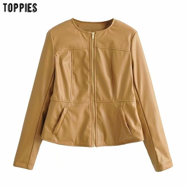 women faux leather jacket high waist short round neck zipper coat streetwear 210421, White
women faux leather jacket high waist short round neck zipper coat streetwear 210421, White