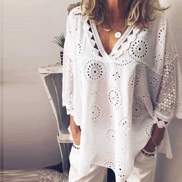 women blouse hollow out lace patchwork women plus size 5xl geometry v-neck summer shirt vrouw blouse large size 210527, White
women blouse hollow out lace patchwork women plus size 5xl geometry v-neck summer shirt vrouw blouse large size 210527, White