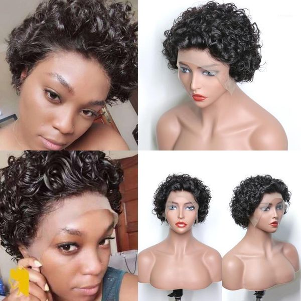 short curly lace front human hair wigs for black women brazilian remy 6'' pre plucked 250% density kl1, Black;brown
short curly lace front human hair wigs for black women brazilian remy 6'' pre plucked 250% density kl1, Black;brown